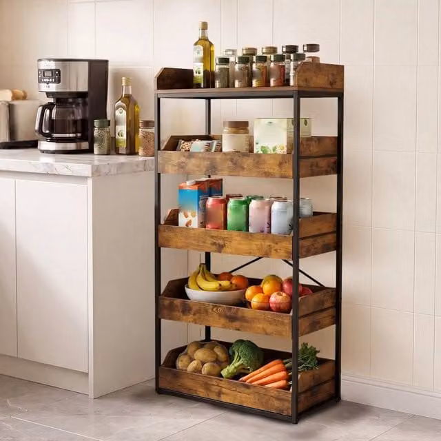 Kelvenix Industrial Utility Shelf in Brown with Adjustable Shelves for Kitchen or Living Room