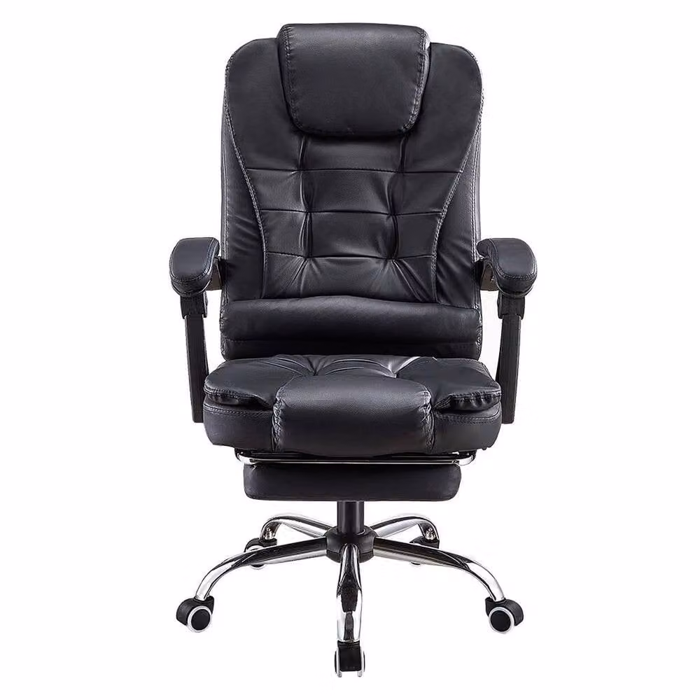 FORGEVIO Black Faux Leather Executive Office Chair with Headrest and Armrests – 1