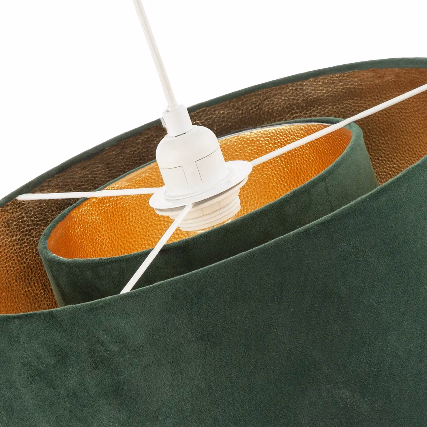 Happy Homewares Forest Green Velvet Fabric Pendant Shade with Gold Lining, Diameter: 35 cm, Height: 23 cm – 5