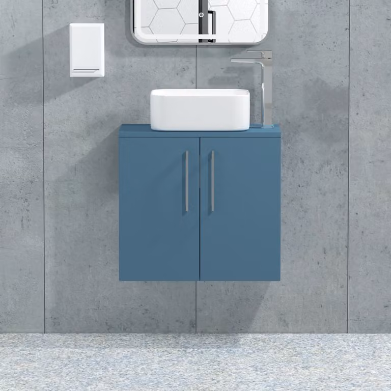 Royal Bathrooms Modena 800mm Wall Hung 2 Door Worktop Vanity Unit in Satin Blue