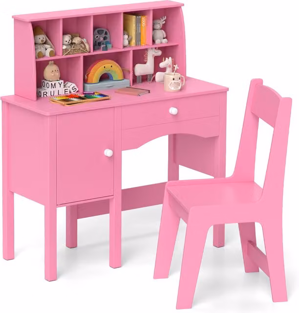 Costway Childrens Pink Craft Table and Chair Set
