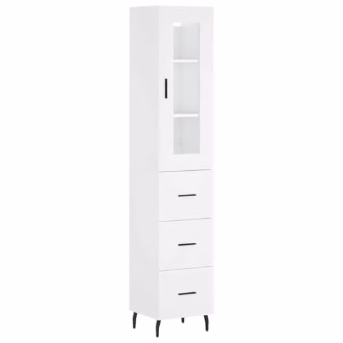 vidaXL Modern White Highboard with Internal Shelves and Drawers, W/D/H: 34.5 x 34 x 180 cm