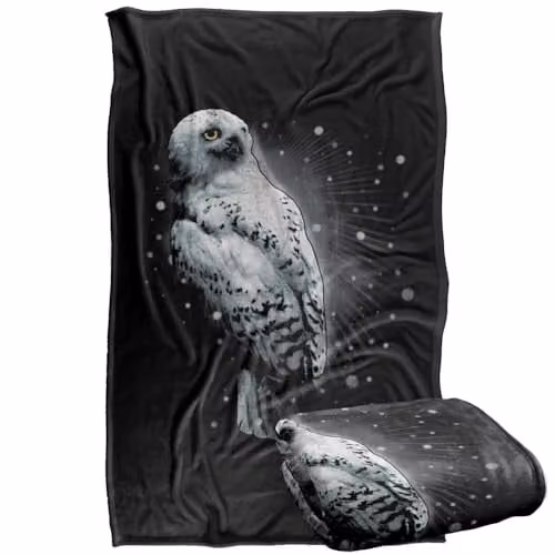 Warner Bros. Harry Potter Hedwig Snow Super Soft Silky Touch Fleece Throw Blanket, White and Multicolour