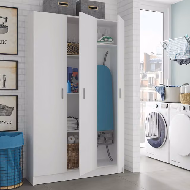 VITA 3 Door White Matt MDF Broom and Utility Cupboard