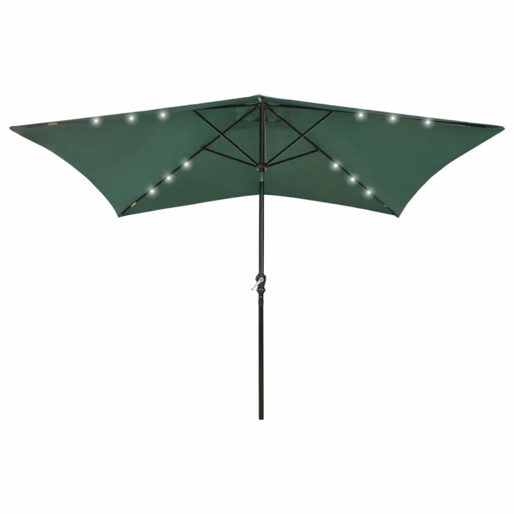 Berkfield Home Green Polyester Parasol with LED Lights and Steel Central Pole, W: 3 m, D: 2 m