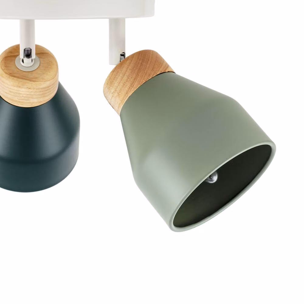 Happy Homewares Scandinavian Triple Spot Ceiling Light in Green and Wood – 2