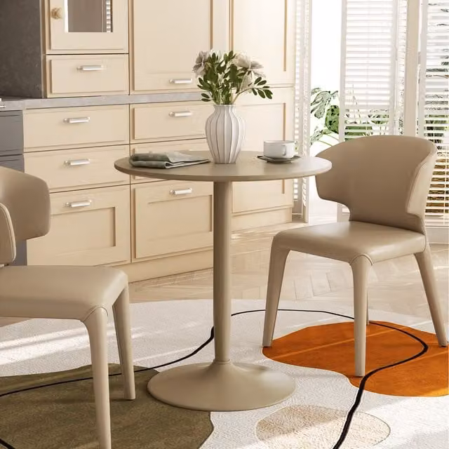 HOMCOM Modern Round Dining Table with Matt Yellow Finish and Metal Central Column Base