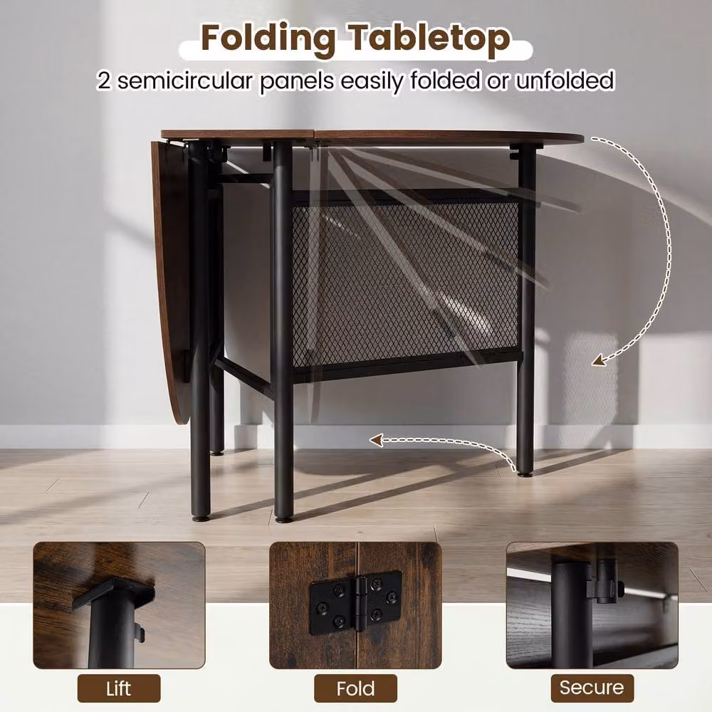 Costway Industrial Folding Dining Table and Console Table in Brown and Black, W: 150 cm, D: 60 cm, H: 76 cm – 6