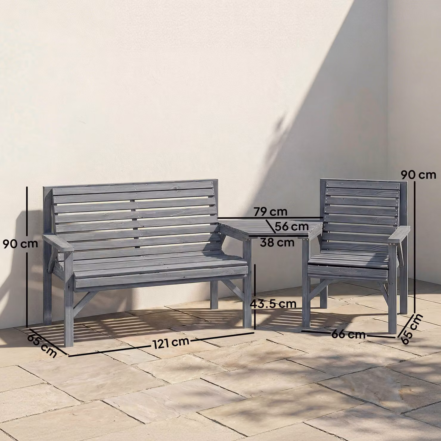 Outsunny Modern Wooden Garden Furniture Set in Grey with Detachable Table, Bench and Chair – 3