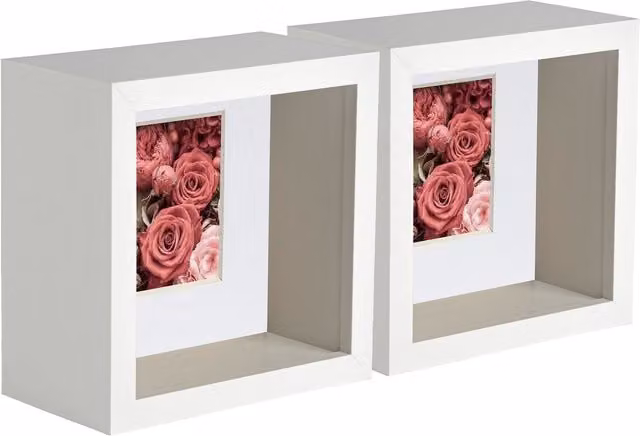 Nicola Spring Pack of 2 3D Deep Box Photo Frames with White Mount, 4 x 4 inch with 2 x 2 inch Mount