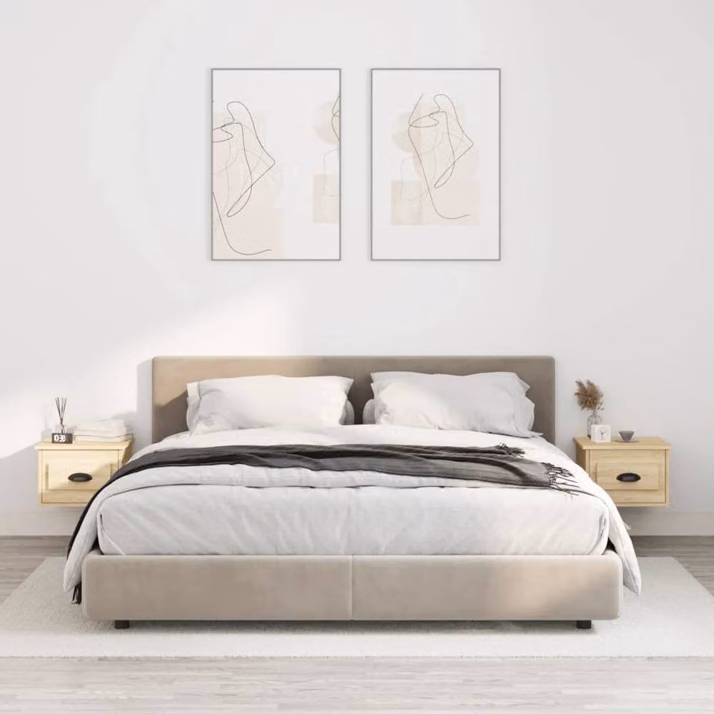 Berkfield Home Set of 2 Wall-mounted Bedside Cabinets in Sonoma Oak, Light Brown, W/D/H: 41.5 x 36 x 28 cm – 1