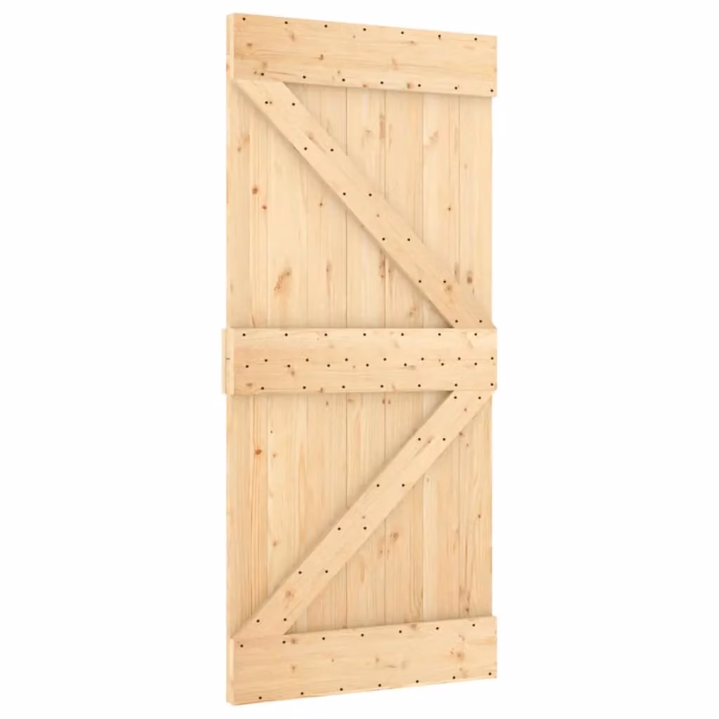 Berkfield Home Rustic Solid Wood Pine Sliding Door with Hardware Set, Brown, W: 95 cm, H: 210 cm