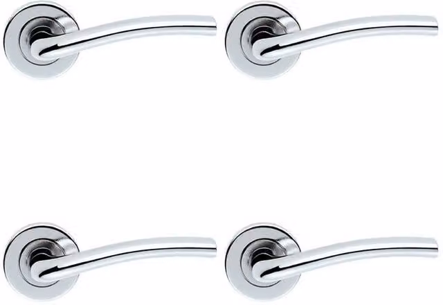 Loops 4 Pair Raised Lever Door Handles with Smooth Edges and Concealed Fix Round Rose in Polished Chrome