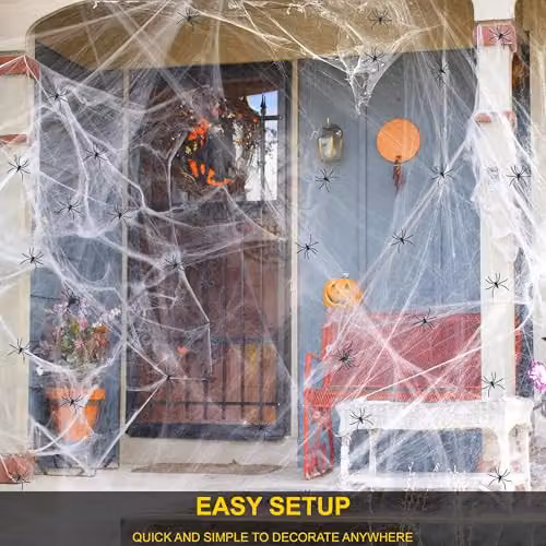 Shatchi 10 Pack White Stretchable Halloween Spider Web Decoration with 40 Spiders – 6