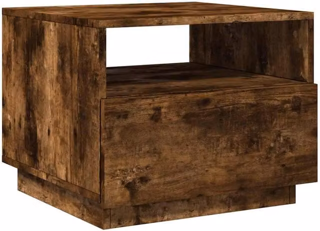 Berkfield Home Modern Coffee Table with LED Lights in Smoked Oak Brown, W/D/H: 50 x 49 x 40 cm