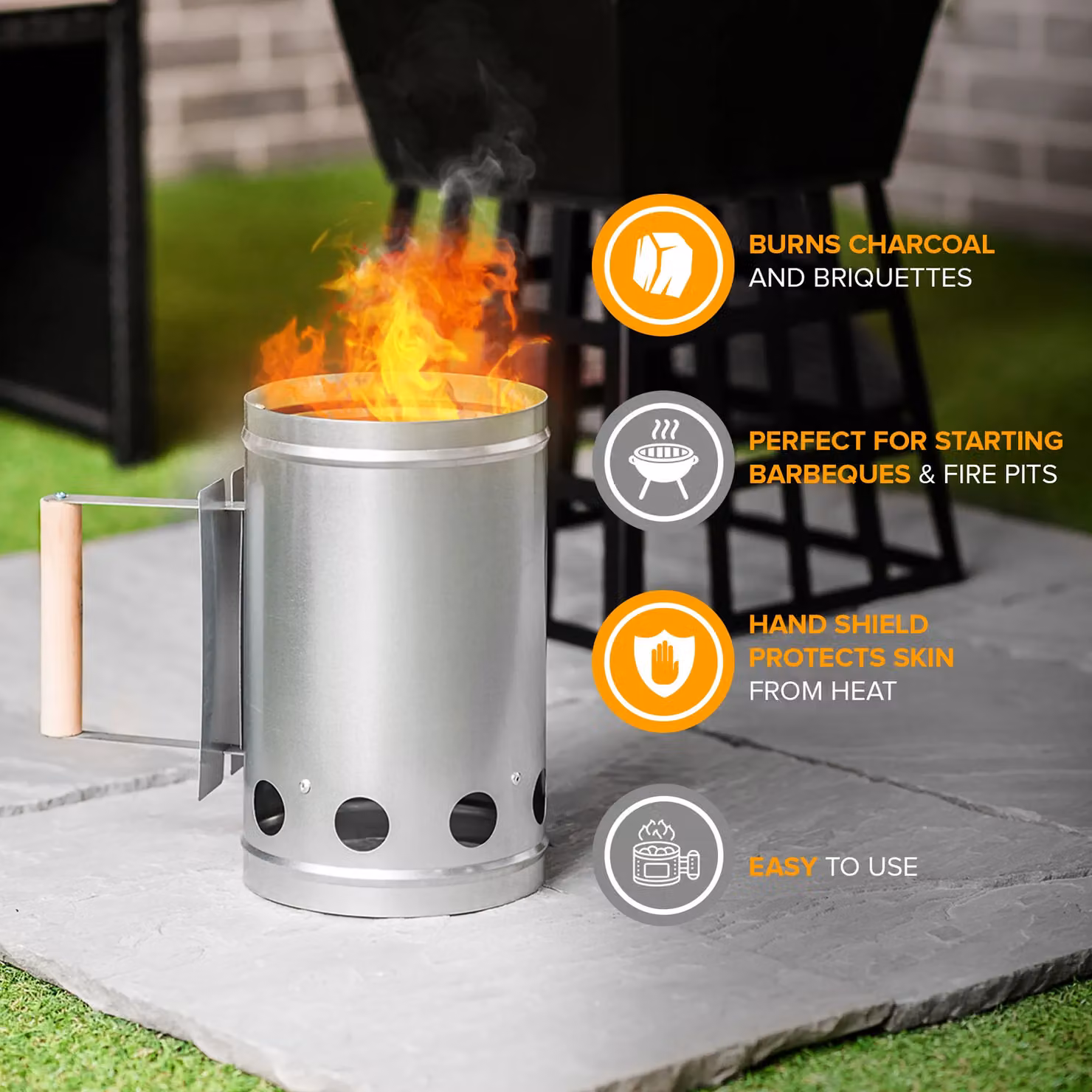 LIVIVO Charcoal Chimney Starter with Handle in Metallic Silver, Made of Galvanised Steel – 4