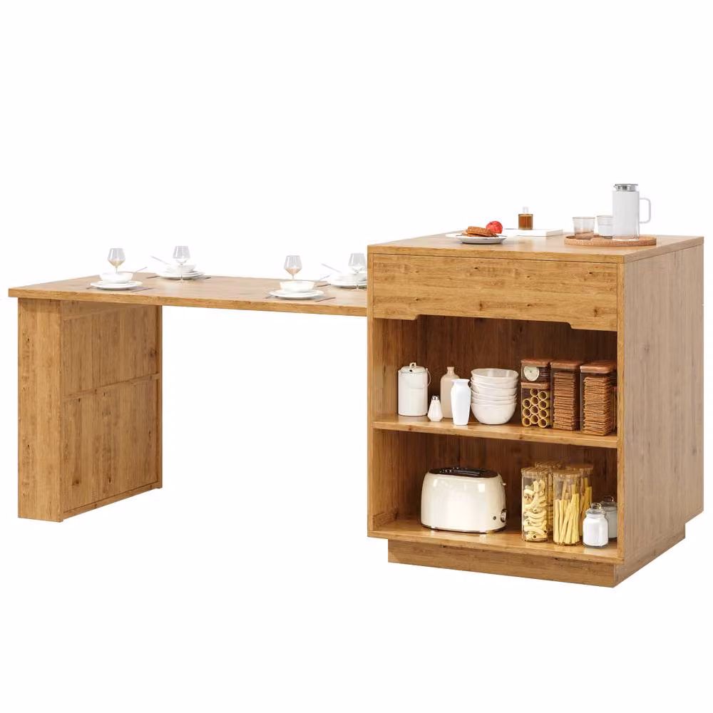 BTM Modern Brown Kitchen Island with Extendable Oval Glass Table and Height Adjustable Lift Mechanism, W/D/H: 120 x 70 x 93.5 cm – 6