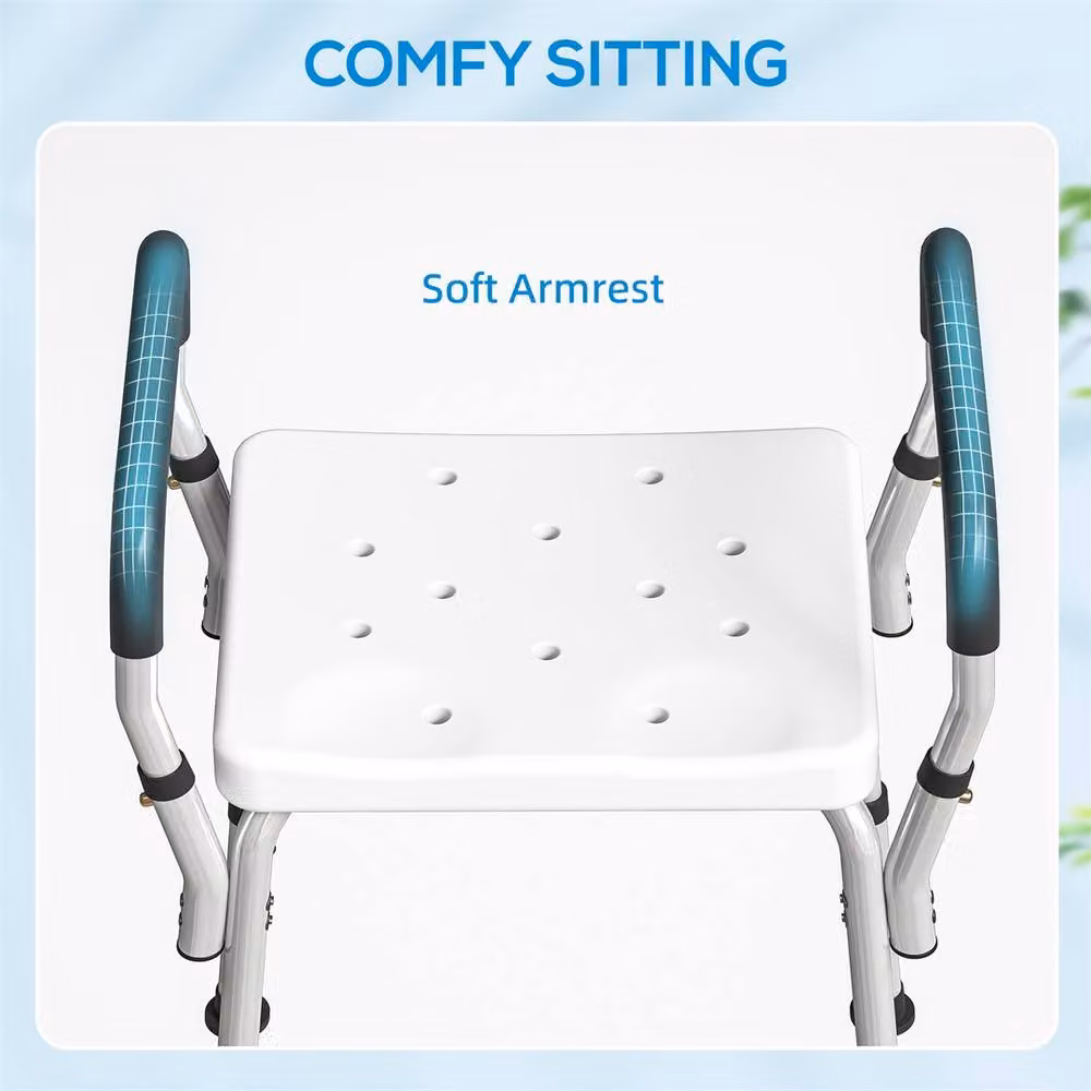 EONLION White Portable Bath Stool with Height Adjustable Legs and Non-Slip Metal Frame – 2