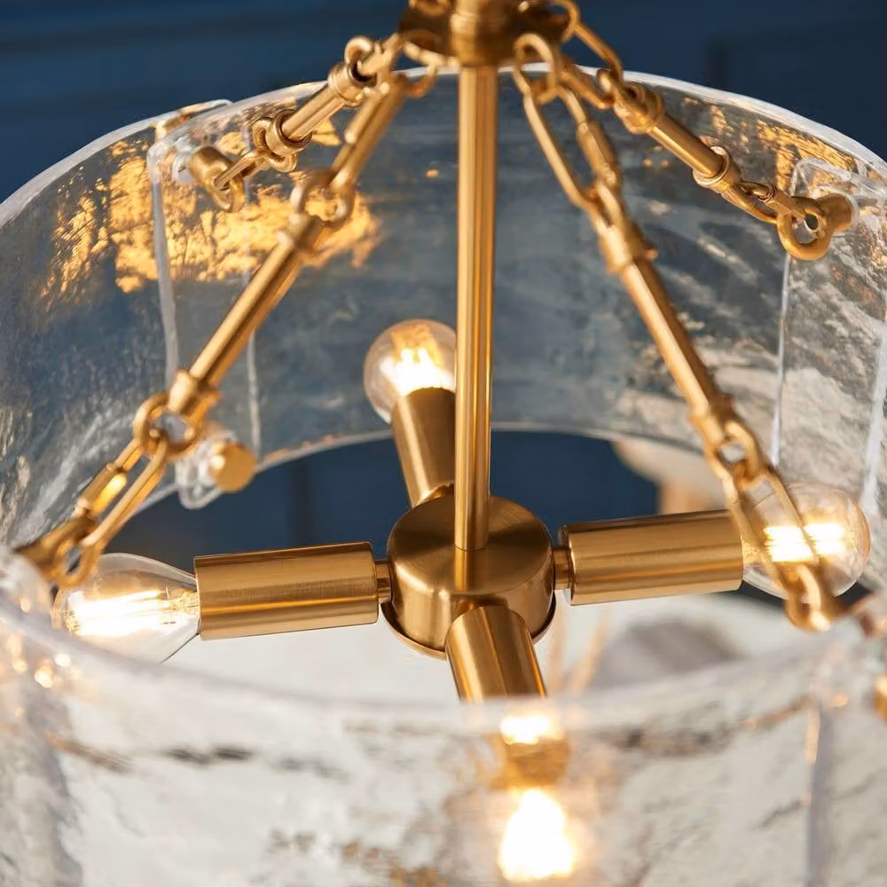 Netlighting Keller Pendant Light with Handmade Transparent Glass and Gold Brass Finish, 4x E14 – 3