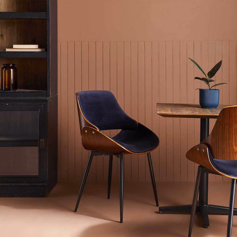 Signature Mannix Walnut-Finish Dining Chair with Blue Velvet Seat, H 78 x W 56 x D 44.5 cm – 2