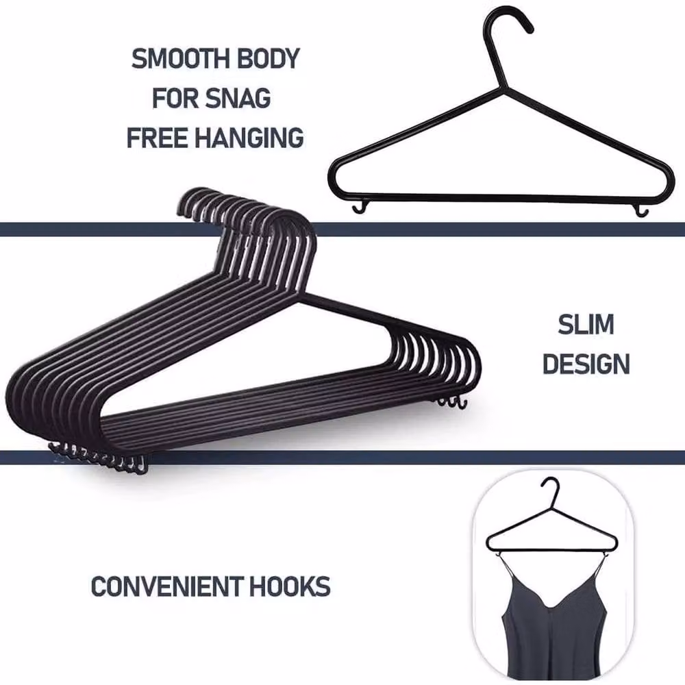 NESTLUNE 400 Black Plastic Space Saving Coat Hangers with Notches – 2