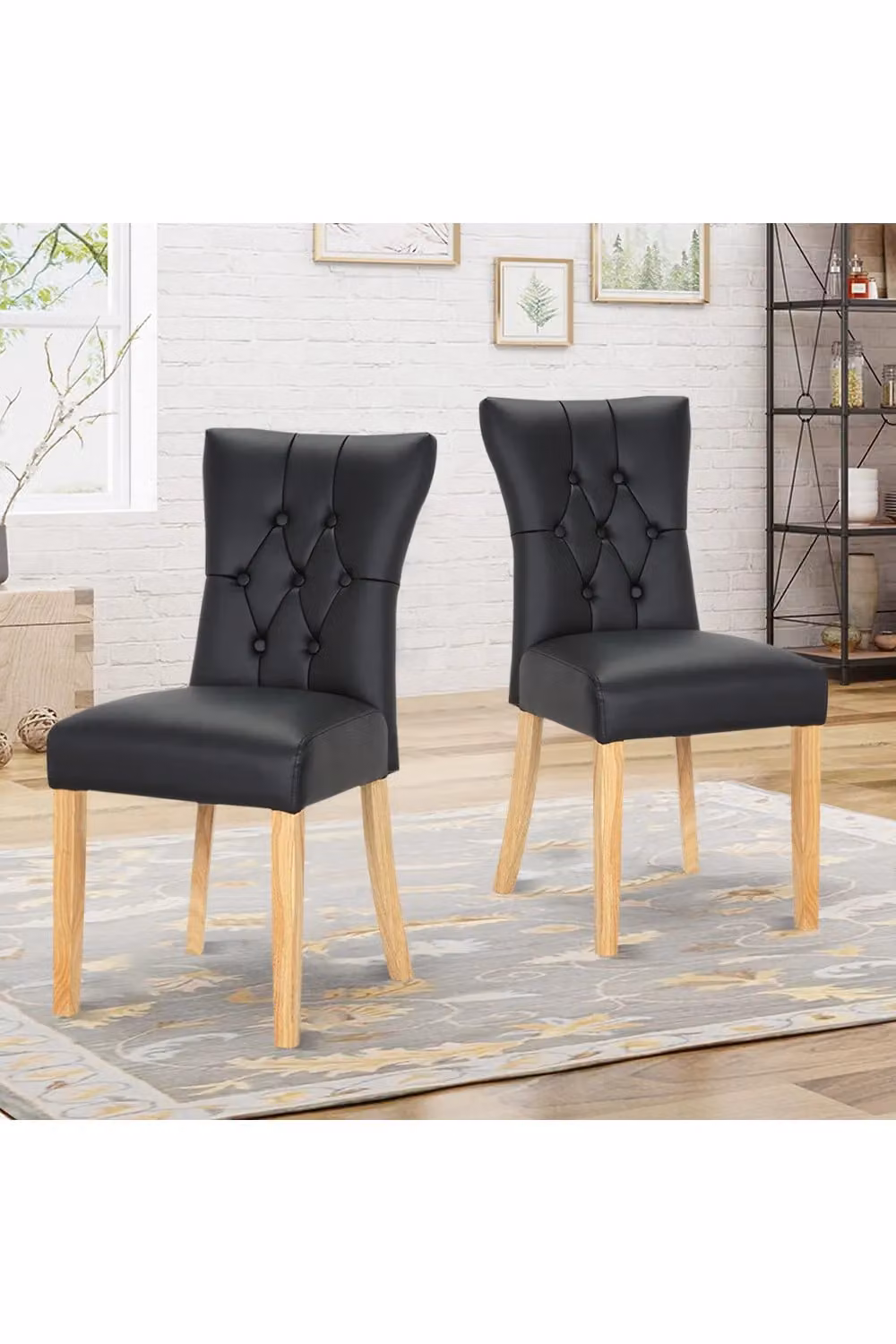 Livingandhome Set of 2 Black Faux Leather High Backrest Dining Chairs – 2