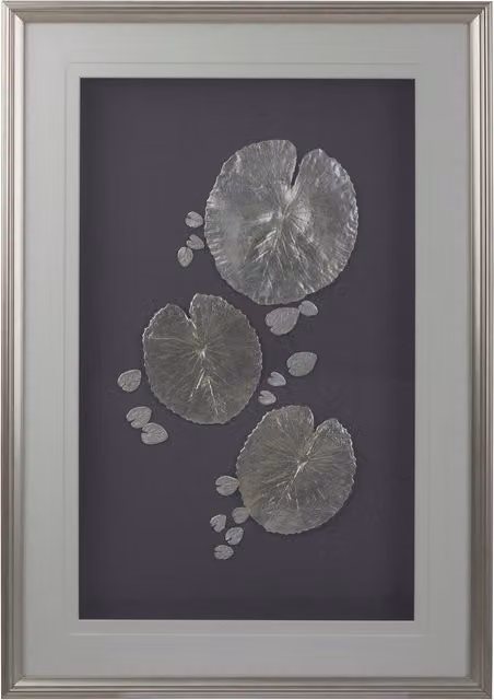 Orsina Nason Silver Leaf Design Rectangular Metal Framed Wall Art in Silver with Abstract Botanical Floral Graphic