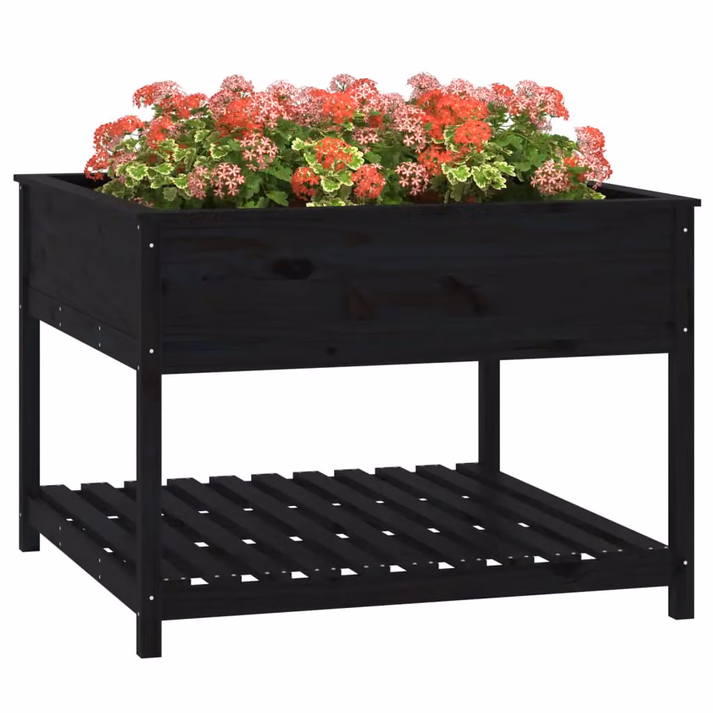 Berkfield Black Solid Wood Pine Raised Bed Planter with Shelf, W: 111.5 cm, D: 111.5 cm, H: 81 cm – 3
