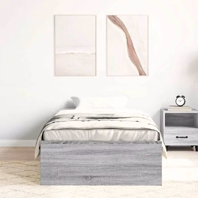 Berkfield Home Modern Sonoma Bed Frame in Grey, W/D/H: 90 x 35 x 200 cm
