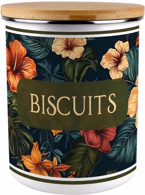 Purely Home Floral Dark Hibiscus Enamel Biscuit Tin in Multicolour and White