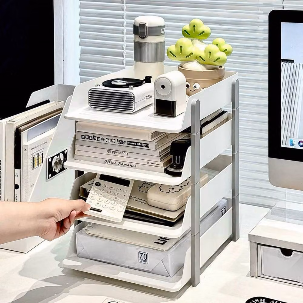 FORGEVIO 4 Tier Stackable Desktop A4 Paper File Rack in White – 2