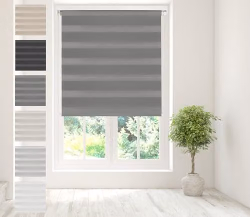 Caecus Day Night Zebra Roller Blind, Grey, W: 160 cm, H: 210 cm