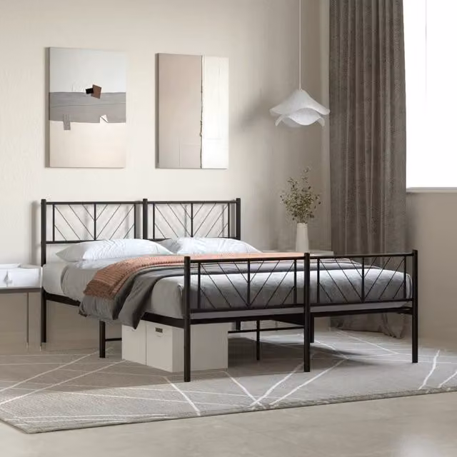 Berkfield Home Metal Bed Frame with Headboard and Footboard in Black, W/D/H: 140 x 200 cm – 1
