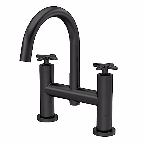 nuie CLX453 Aztec Modern Deck Mounted Bath Filler Tap, Matt Black