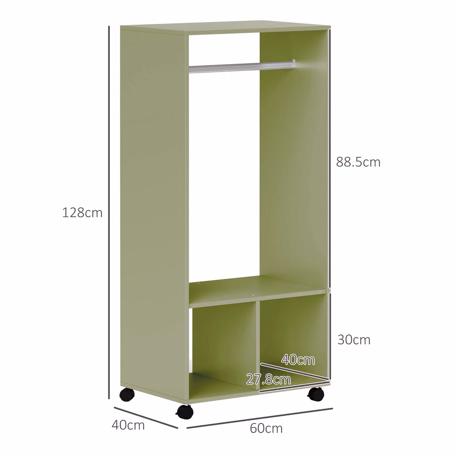 HOMCOM Open Wardrobe with Clothes Rail and Storage Shelves, Mobile Garment Rack in Green – 3