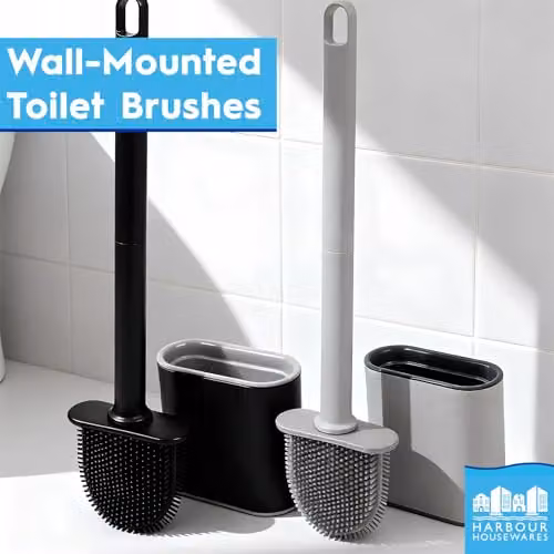 Harbour Housewares Wall-Mounted Toilet Brush and Holder Set, Pack of 2, Black – 3