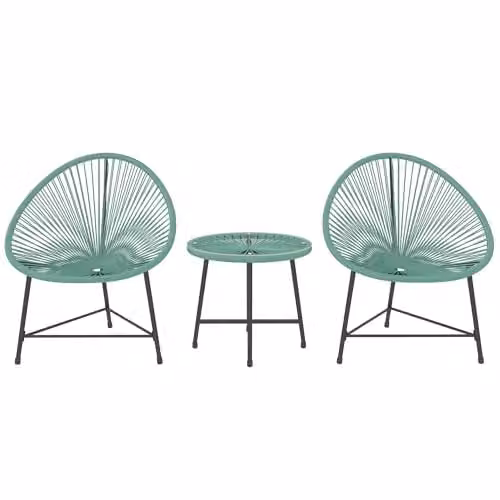 Outsunny 3 Piece Rattan Bistro Set with Acapulco Chairs and Glass Table, Green