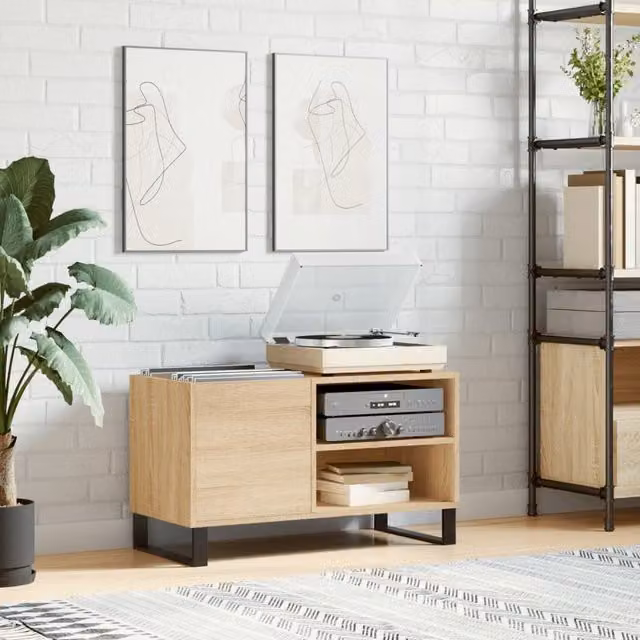 Berkfield Home Record Cabinet in Sonoma Oak and Brown, W/D/H: 85 x 38 x 48 cm