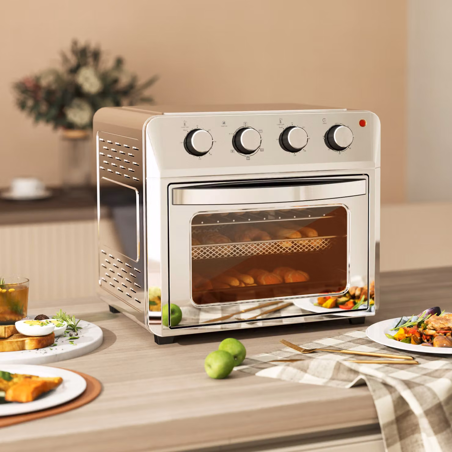 HOMCOM 24L Air Fryer Oven in Silver, 1600W with Grill, Roast and Bake Functions, Adjustable Temperature and Timer – 2