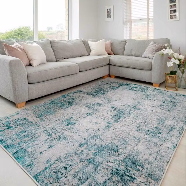 The Rug House Modern Abstract Textured Rectangular Area Rug in Green, W: 110 cm, D: 60 cm