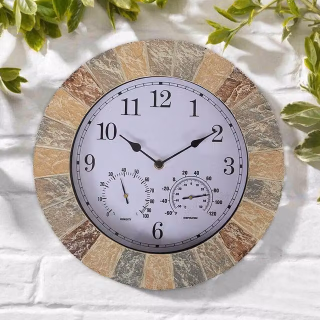 PAWNORA Grey Round Analog Outdoor Garden Wall Clock – 1