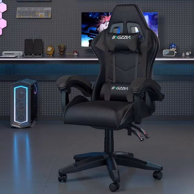 Gartistgo Ergonomic Gaming Chair in Black with Synthetic Leather and Adjustable Height – 1