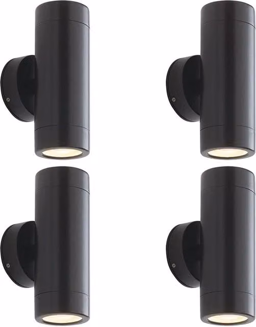 Loops 4 Pack Up & Down Twin Outdoor Wall Light in Satin Black with 2 x 7W LED GU10