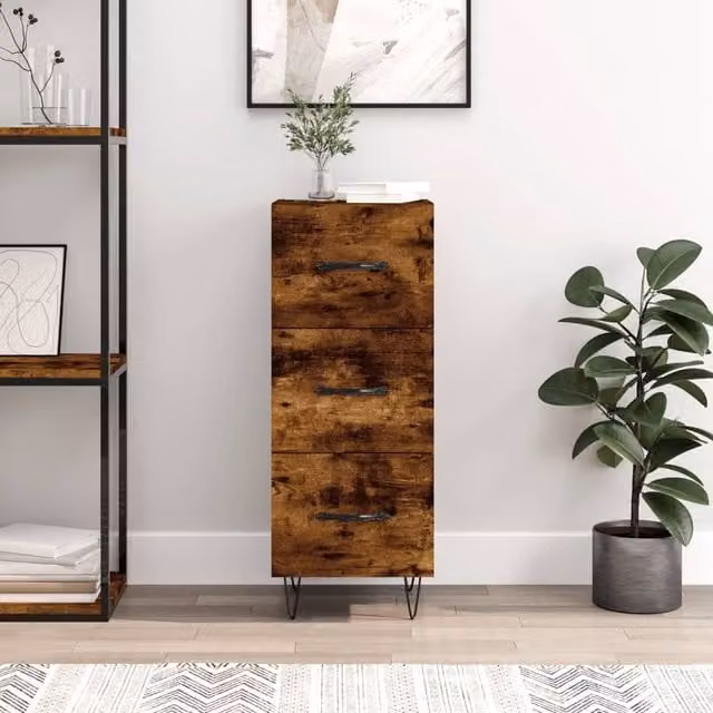 Berkfield Home Smoked Oak Sideboard in Brown, W/D/H: 34.5 x 34.0 x 90.0 cm – 1