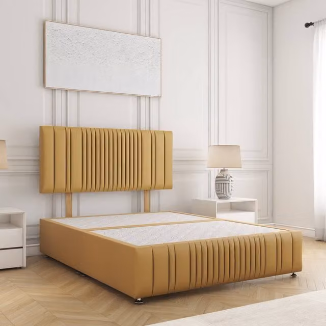 BSSPOKE Rosie Divan Bed with 24 inch Headboard in Yellow Plush Velvet, Small Double, W/D/H: 120 x 200 cm