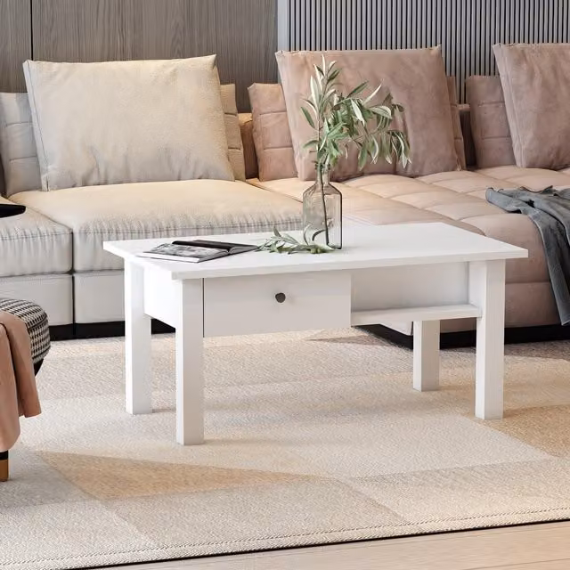 Destina Home Benito Rectangular Coffee Table with Drawers in White