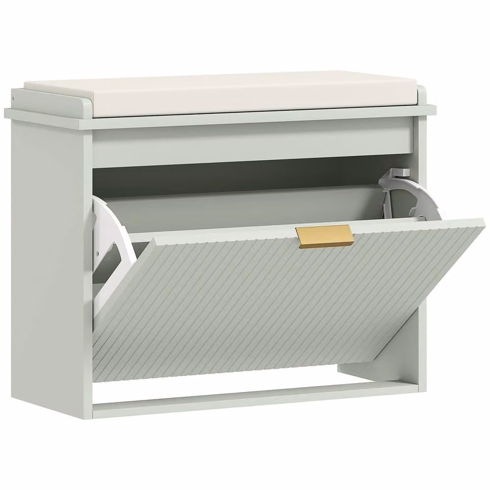 Wyld Haus Kalimba Green Shoe Bench with Beige Cushioned Top – 2