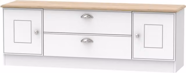 Victoria Wide 2 Door 2 Drawer TV Unit in White Ash and Riviera Oak