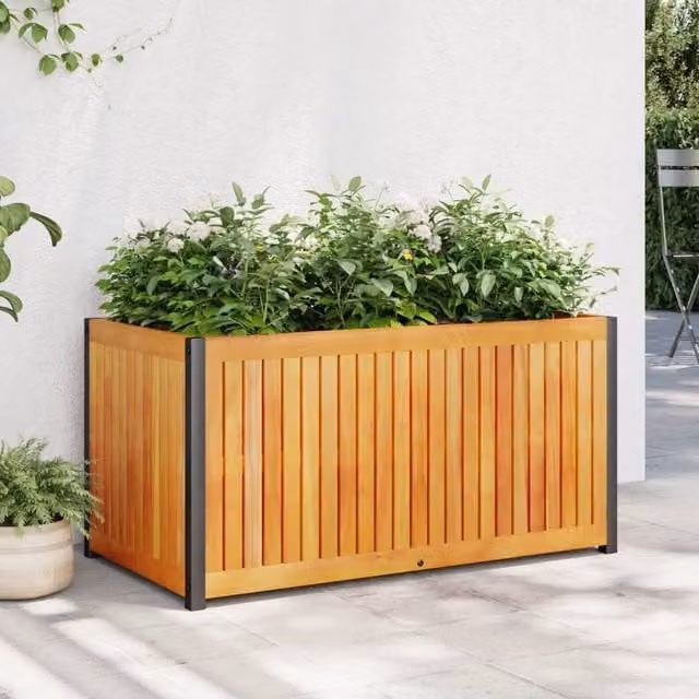 Berkfield Home Garden Planter in Brown, Solid Wood and Steel, W: 85 cm, D: 45 cm, H: 44 cm