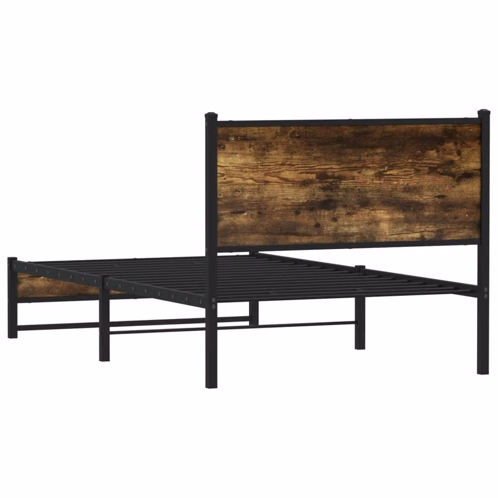 Berkfield Home Industrial Metal and Wood Bed Frame in Smoked Oak Brown, W/D/H: 100 x 200 cm – 5